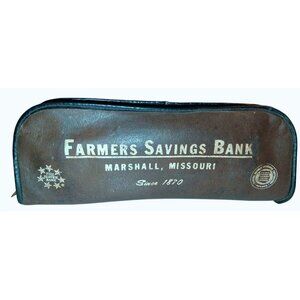 Vintage Farmers Savings Bank Marshall Missouri Zippered Leather Pouch Since 1870